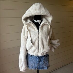 Bershka Hooded Teddy Jacket with Pockets